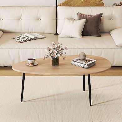 Costway Oval Coffee Table, Mid Century Center Table with Sturdy Metal Construction for Home