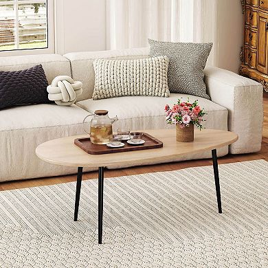 Costway Oval Coffee Table, Mid Century Center Table with Sturdy Metal Construction for Home