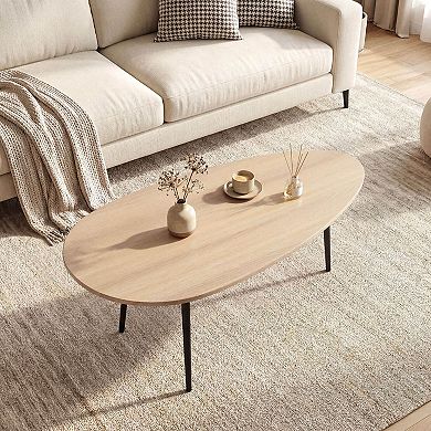 Costway Oval Coffee Table, Mid Century Center Table with Sturdy Metal Construction for Home