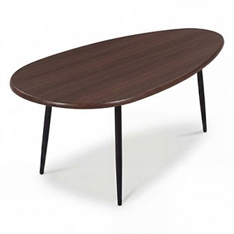 Costway Oval Coffee Table, Mid Century Center Table with Sturdy Metal Construction for Home