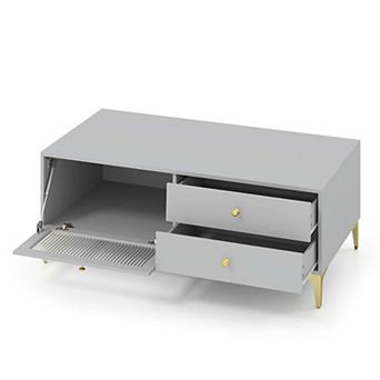 Costway Modern TV Stand for 55" TVs with Drop Down Door Cabinet 2 Storage Drawers