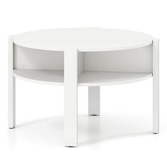 Costway 29.5" 2 tier Round Coffee Table with Storage 4 Shelves Faux Wooden Top