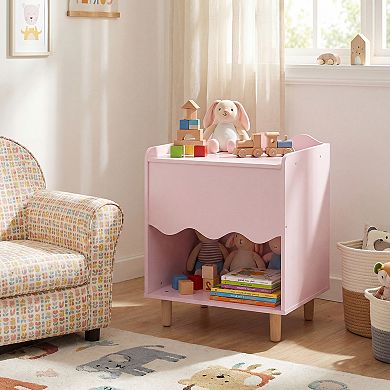 Costway Kids Nightstand, Toddler Scalloped Side Table with Wide Top & Open Compartment