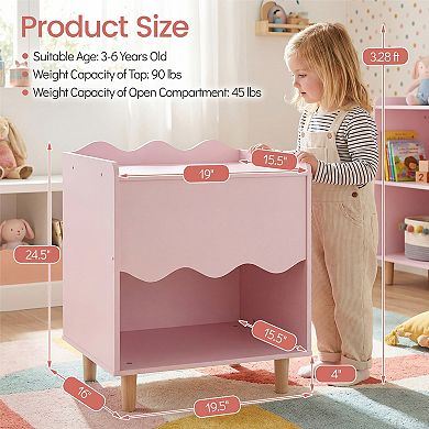 Costway Kids Nightstand, Toddler Scalloped Side Table with Wide Top & Open Compartment