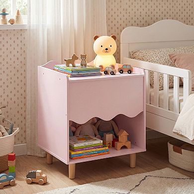 Costway Kids Nightstand, Toddler Scalloped Side Table with Wide Top & Open Compartment