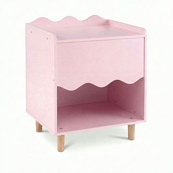 Costway Kids Nightstand, Toddler Scalloped Side Table with Wide Top & Open Compartment