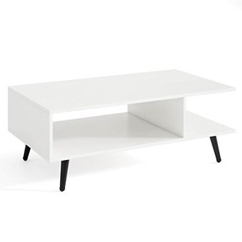 Costway 2 tier Coffee Table with Compartments & Metal Legs Rectangle Tea Cocktail Table