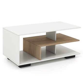 Costway Geometric Coffee Table with Storage Shelves 3 tier Rectangular Tea Table