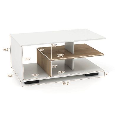 Costway Geometric Coffee Table with Storage Shelves 3-Tier Rectangular Tea Table