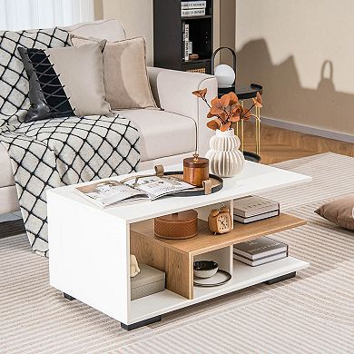 Costway Geometric Coffee Table with Storage Shelves 3-Tier Rectangular Tea Table