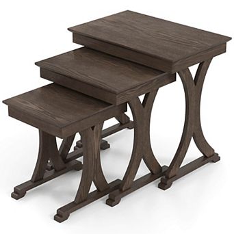 Costway 3 pc Nesting Coffee Table, Side Table with Solid Rubber Wood Legs for Living Room