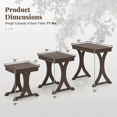 Costway 3PCS Nesting Coffee Table, Side Table with Solid Rubber Wood Legs for Living Room