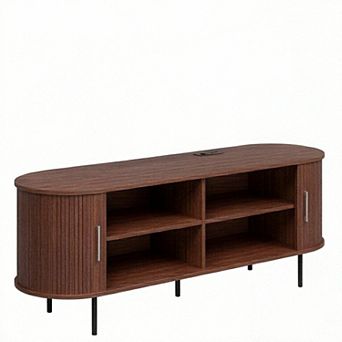 Costway Fluted TV Stand for TVs up to 60”, Mid Century Curved Entertainment Center