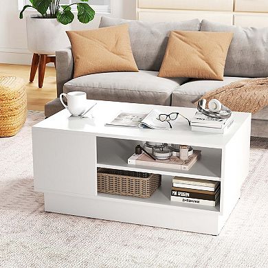 Costway 34" Long Rectangle Center Table Coffee Table with 2-Tier Open Storage Shelves