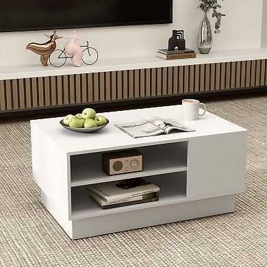 Costway 34" Long Rectangle Center Table Coffee Table with 2-Tier Open Storage Shelves