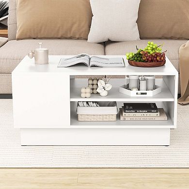 Costway 34" Long Rectangle Center Table Coffee Table with 2-Tier Open Storage Shelves