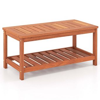 Costway Patio Coffee Table 2 tier Outdoor Side Rectangle Side Table Solid Wood Porch