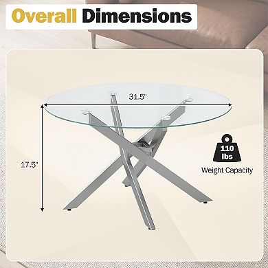 Costway 31.5” Glass Coffee Table with Tempered Glass Top & Geometric Metal Frame