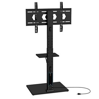 Costway Floor TV Stand with Power Outlet Height Adjustable Tall TV Stand with Storage Shelf