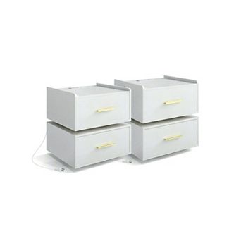 Costway Nightstand with Charging Station,LED Bedside Table with 2 Storage Drawers