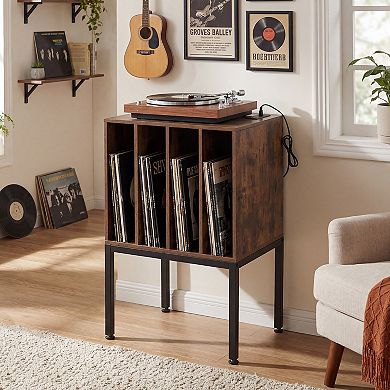 Costway Record Player Stand with Power Outlets,Turntable Station with Divider Holds150 Records