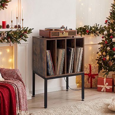 Costway Record Player Stand with Power Outlets,Turntable Station with Divider Holds150 Records