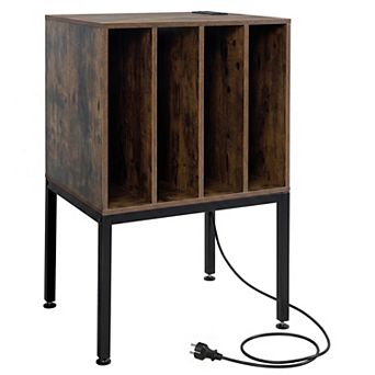 Costway Record Player Stand with Power Outlets,Turntable Station with Divider Holds150 Records