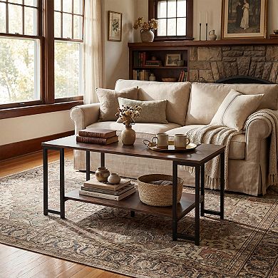 Costway 2-Tier Coffee Table, Modern Accent Table with Open Storage Shelf, Center Table