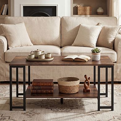 Costway 2-Tier Coffee Table, Modern Accent Table with Open Storage Shelf, Center Table