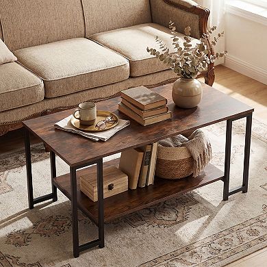 Costway 2-Tier Coffee Table, Modern Accent Table with Open Storage Shelf, Center Table