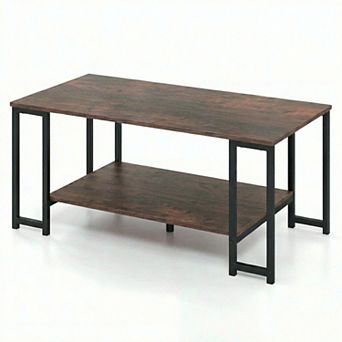 Costway 2 tier Coffee Table, Modern Accent Table with Open Storage Shelf, Center Table