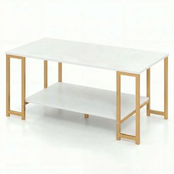Costway 2 tier Coffee Table, Modern Accent Table with Open Storage Shelf, Center Table