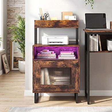 Costway Nightstand with LED Lights, Modern End Table with Top Tray, Open Compartment