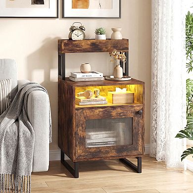 Costway Nightstand with LED Lights, Modern End Table with Top Tray, Open Compartment