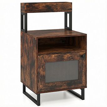 Costway Nightstand with LED Lights, Modern End Table with Top Tray, Open Compartment