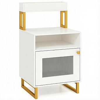 Costway Nightstand with LED Lights, Modern End Table with Top Tray, Open Compartment