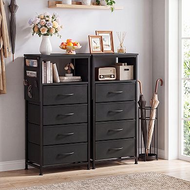 Costway Nightstand with Integrated Charging Station, 4 Fabric Drawers & Metal Frame