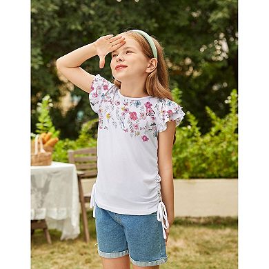 Arshiner Girls Ruffle Short Sleeve Ruched Knot Side Summer Tunic Tee Top