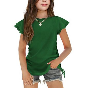 Arshiner Girls Ruffle Short Sleeve Ruched Knot Side Summer Tunic Tee Top