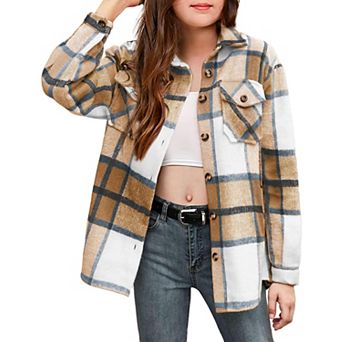 Arshiner Girls Casual Flannel Plaid Jackets Button Down Long Sleeve Shirts Blouses Tops with Pockets