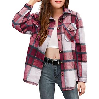 Arshiner Girls Casual Flannel Plaid Jackets Button Down Long Sleeve Shirts Blouses Tops with Pockets