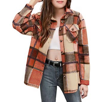 Arshiner Girls Casual Flannel Plaid Jackets Button Down Long Sleeve Shirts Blouses Tops with Pockets