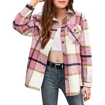 Arshiner Girls Casual Flannel Plaid Jackets Button Down Long Sleeve Shirts Blouses Tops with Pockets