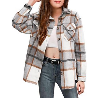 Arshiner Girls Casual Flannel Plaid Jackets Button Down Long Sleeve Shirts Blouses Tops with Pockets
