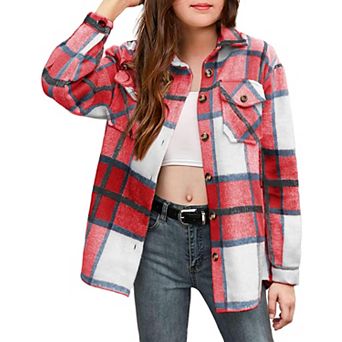 Arshiner Girls Casual Flannel Plaid Jackets Button Down Long Sleeve Shirts Blouses Tops with Pockets