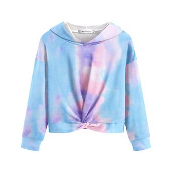 Arshiner Hoodies For Teen Girls Twist Front Tie Dye Hooded Sweatshirt Casual Long Sleeve Tops