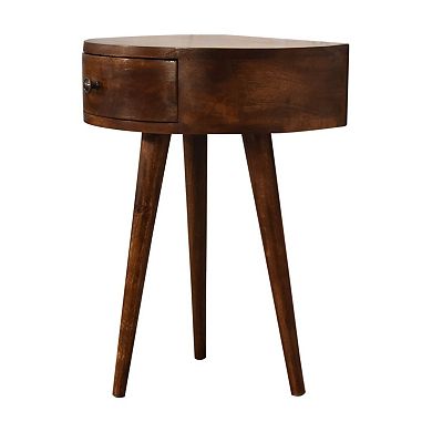 HomeRoots 21" Brown Solid Wood Round One Drawer Nightstand