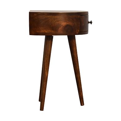 HomeRoots 21" Brown Solid Wood Round One Drawer Nightstand