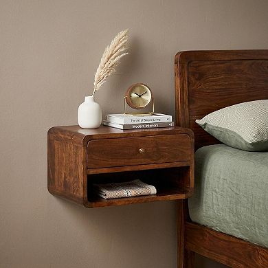 HomeRoots 18" Chestnut Solid Wood One Drawer Floating Nightstand