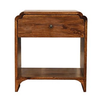 HomeRoots 20" Brown Solid Wood Scalloped Edge One Drawer Nightstand